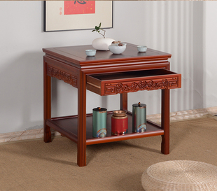 中式 抽屉全实木小方桌沙发侧边几角几客厅四方小茶几茶台