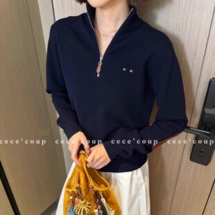 显瘦穿搭 新品 字母刺绣半拉链针织毛衣 cece 25FW coup