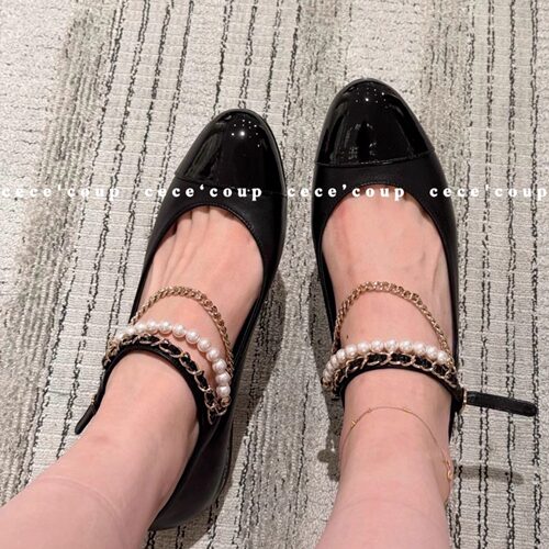 25ss珍珠链条玛丽珍平底单鞋