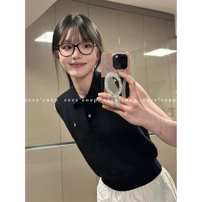 25FW无袖翻领薄款针织背心女