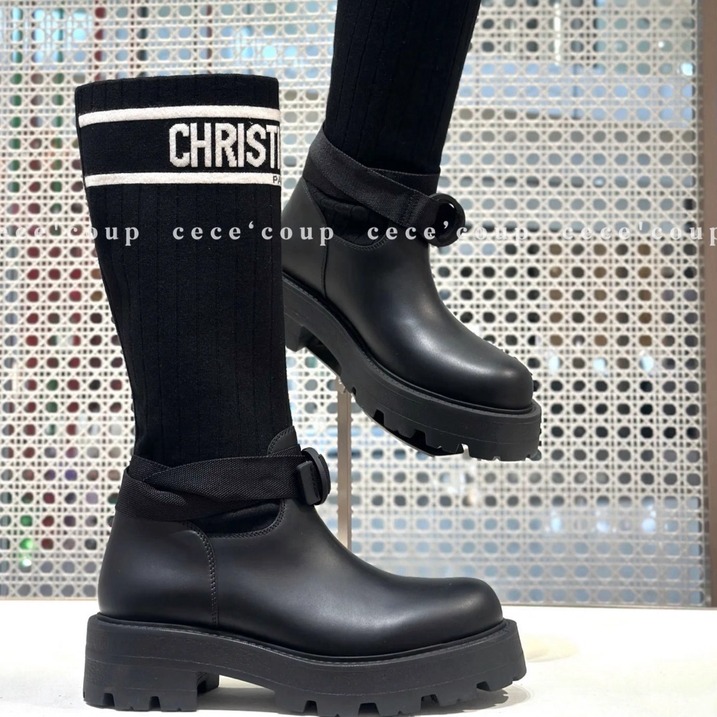25FW字母刺绣袜子长靴骑士靴