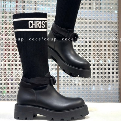 25FW字母刺绣袜子长靴骑士靴