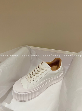 cece'coup 增高显腿长！ 大白鞋！厚底松糕底小白鞋系带饼干鞋女