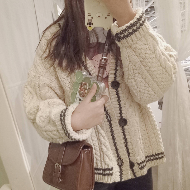 Real price Autumn New Cute junior college style knitted cardigan oat sweater jacket woman