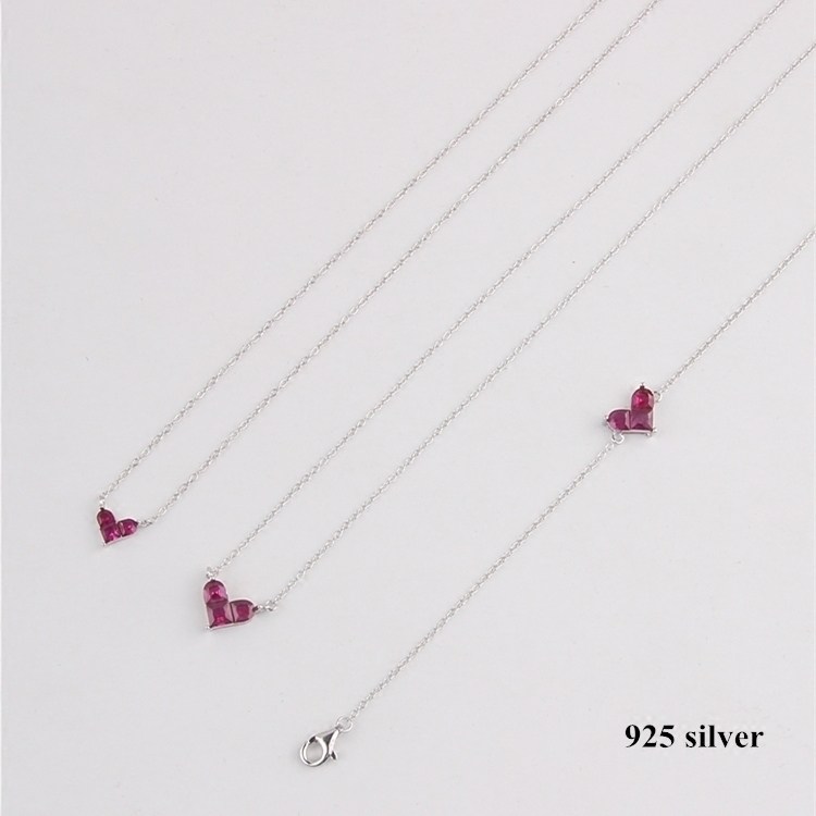 S925纯银红宝石爱心项链女生甜美可爱桃心吊坠锁骨链日韩百搭手链