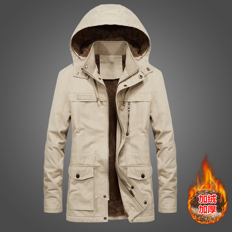 可拆卸帽秋冬纯棉加绒加厚中长款