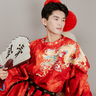 喆囍汉服婚服礼服唐制圆领袍重工绣花过肩龙中式古代婚礼非古装男