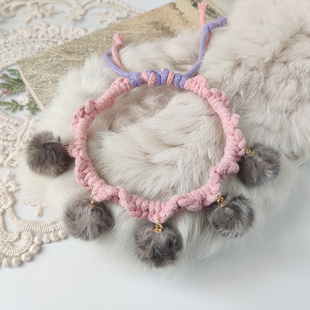 猫咪项圈可爱豹纹毛球宠物项圈可调节粉色棉绳小猫脖子围脖挂件