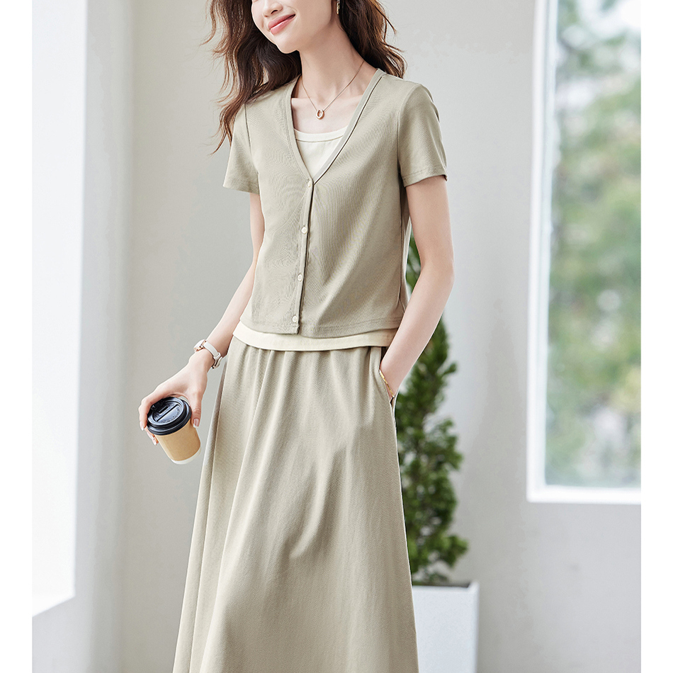 休闲T恤半身裙两件套夏季女套装