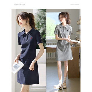 奥特莱斯大牌女装外贸清仓学院风刺绣polo裙子夏季撞色短款连衣裙