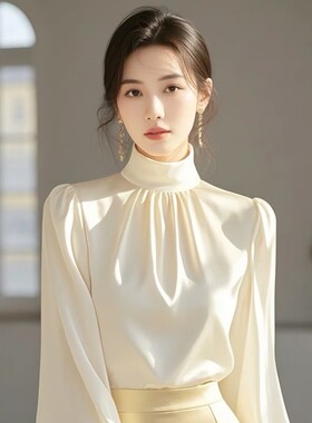 高级感白色雪纺衫长袖女上衣早春秋季2025年新款打底衬衫法式洋气