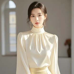 高级感白色雪纺衫长袖女上衣早春秋季2025年新款打底衬衫法式洋气