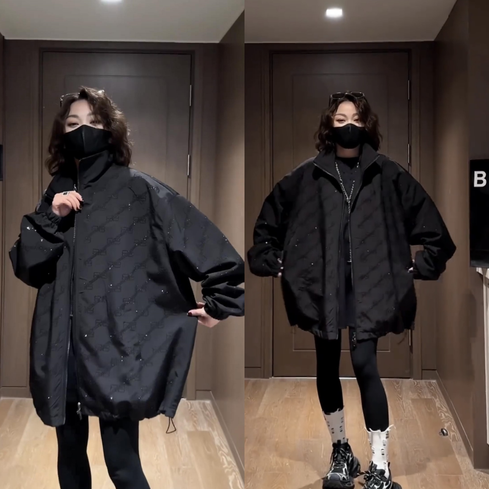 2025春新款女宽松显瘦百搭时尚简约珠片绣花黑色休闲夹克衫外套