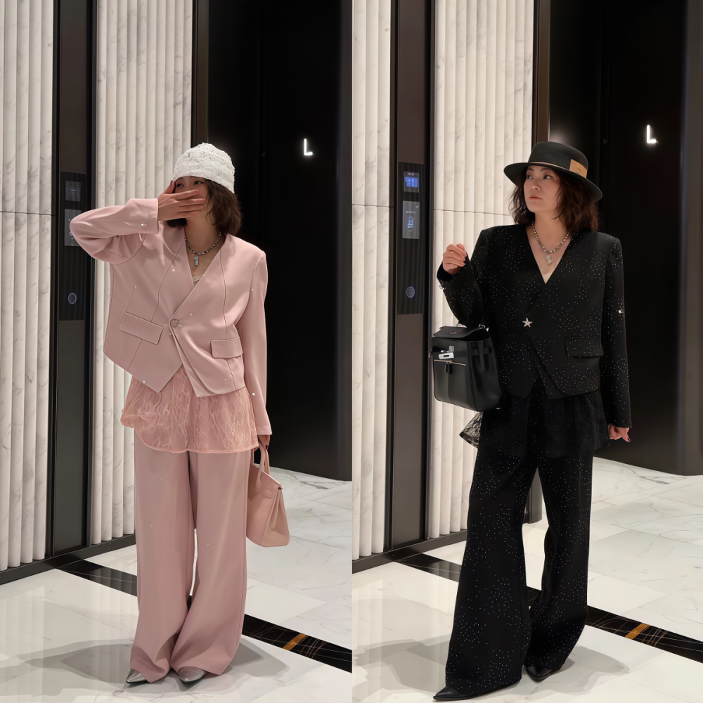 2026年春季时尚新款小众烫钻西装套装百搭阔腿裤高级感休闲通勤女