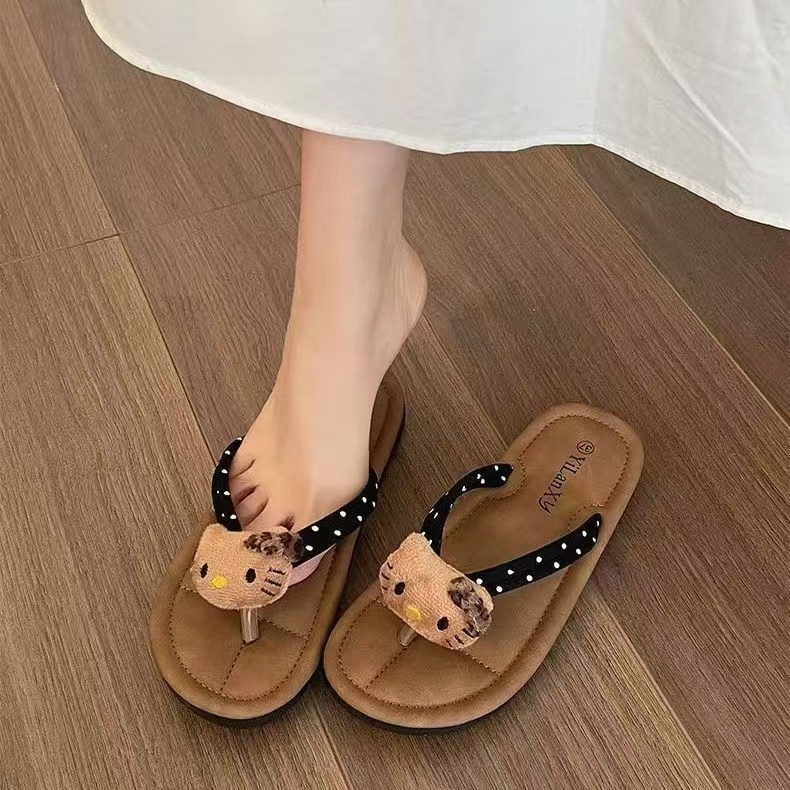 网红爆款夹趾人字拖鞋女外穿2025年夏季新款平底防滑凯蒂猫凉拖鞋