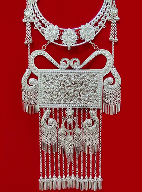 苗族苗银挂脖长流苏项链舞台演出