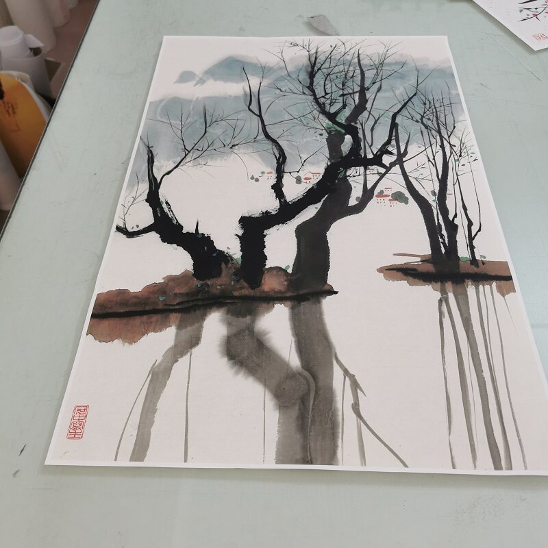 吴冠中春柳复古书画抽象国画真迹高清微喷仿古画芯装裱挂轴装饰画