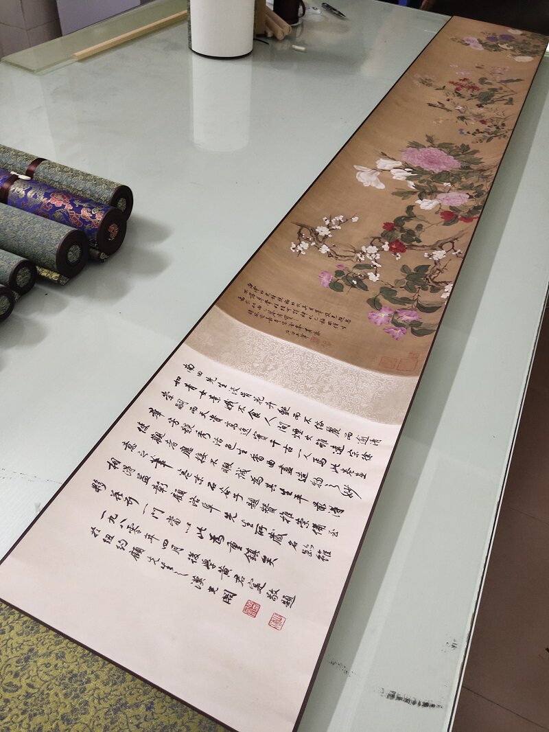 恽寿平百花图卷复古书画花鸟艺术写真国画高清微喷复制手卷装饰画