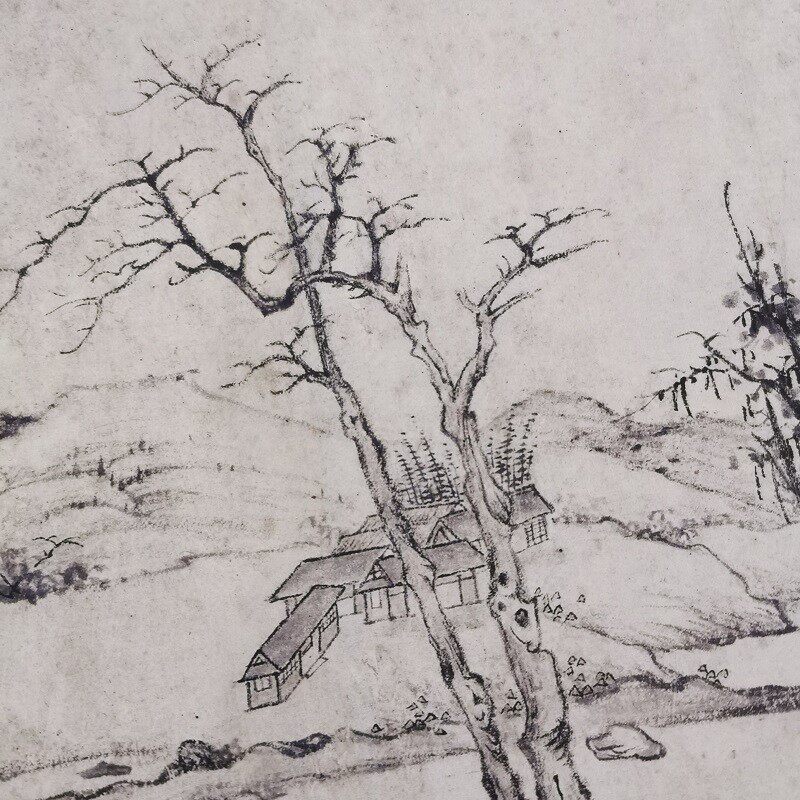 弘仁《晓江风便图卷 》复古水墨书画山水横幅国画真迹微喷装裱