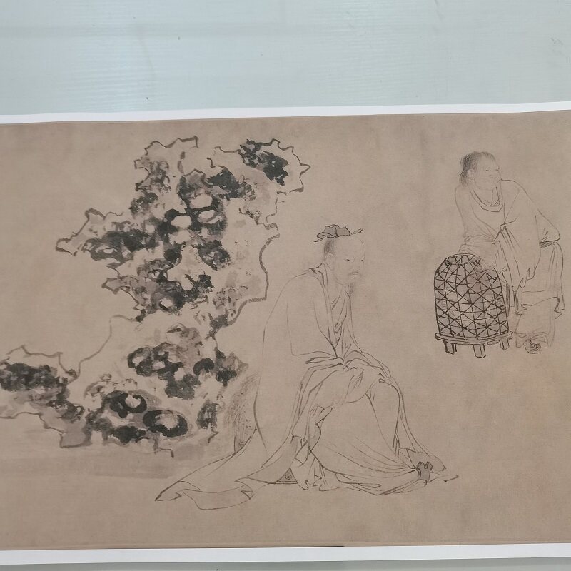 杜堇古贤诗意图复古书画工笔白描国画真迹微喷仿古装裱手卷装饰画