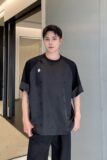夏季新中式缎面提花拼接圆领短袖男女T恤复古风上衣9769P85，男装T恤，电商A246