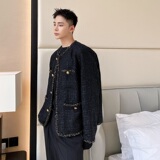 小香风外套男短款粗花呢编织圆领夹克上衣A246-5019-P125，男装夹克，电商A246