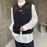 秋季新中式山水刺绣圆领金属盘扣马甲复古风禅意背心2605P105，男装背心/马甲，电商A246