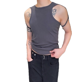 夏季个性绑带设计弹力罗纹圆领背心潮流痞帅无袖坎肩上衣5251P55，男装背心/马甲，电商A246