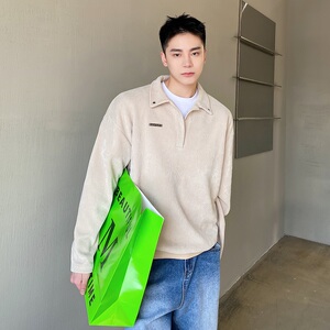 春款韩版休闲条绒坑条翻领套头男卫衣潮流个性铆钉上衣3793P90图片