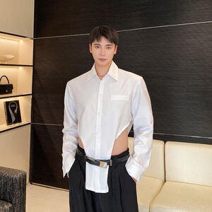 早春个性辣弟风翻领长袖男衬衣潮流小众漏腰设计款衬衫2529P70图片