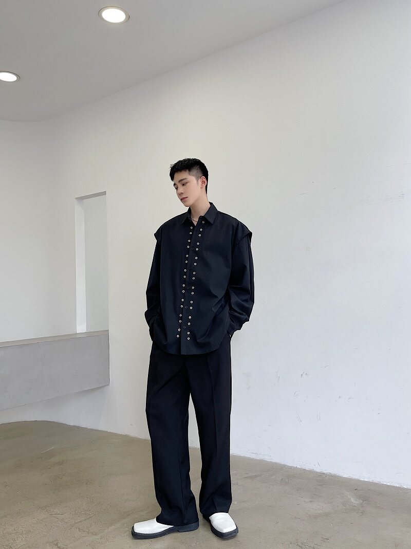 春季暗黑个性铆钉工艺假二件长袖衬衣A246-3717-P85,男装衬衫,电商A246