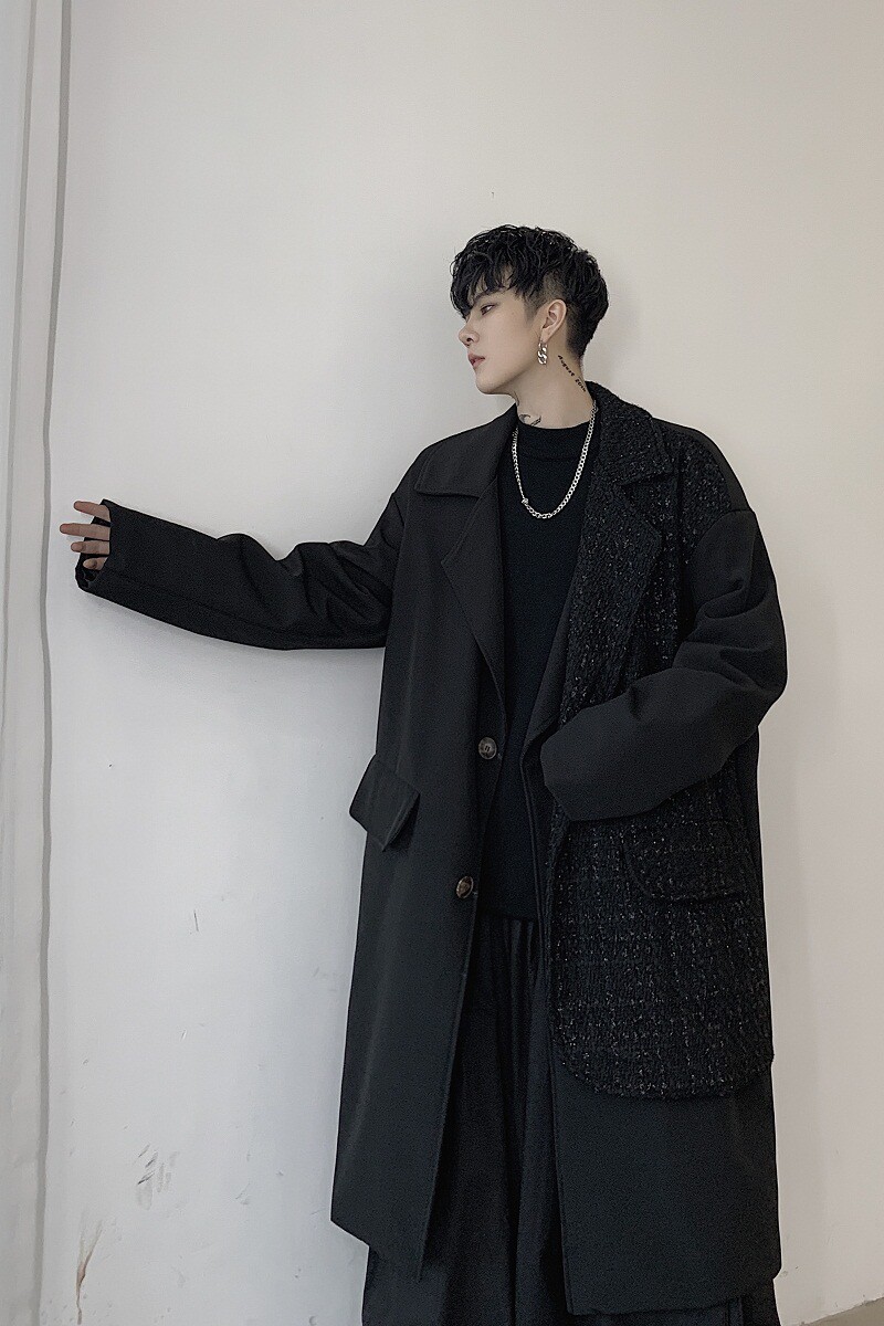 山本暗黑小众个性假两件小香风西服拼接时髦风衣A261-9078-P150,男装风衣,电商A246