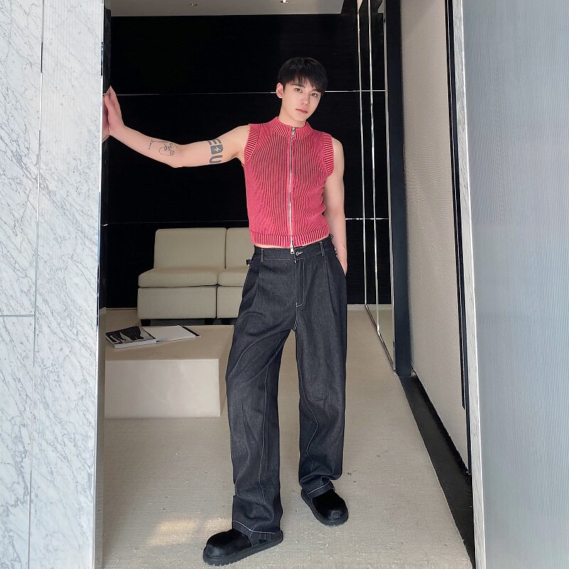 春夏新款立领拉链短款针织弹力背心痞帅潮流百搭款坎肩MY61P70,男装背心/马甲,电商A246