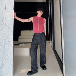 春夏新款立领拉链短款针织弹力背心痞帅潮流百搭款坎肩MY61P70图片