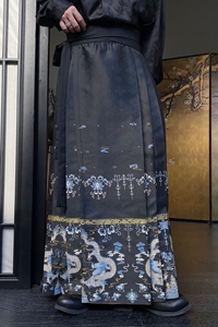秋季新款百褶马面裙潮流中式汉服锦缎提花男女系带长裙2613P130图片