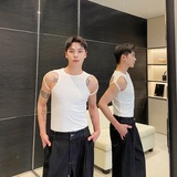 夏季个性绑带设计弹力罗纹圆领背心潮流痞帅无袖坎肩上衣5251P55，男装背心/马甲，电商A246