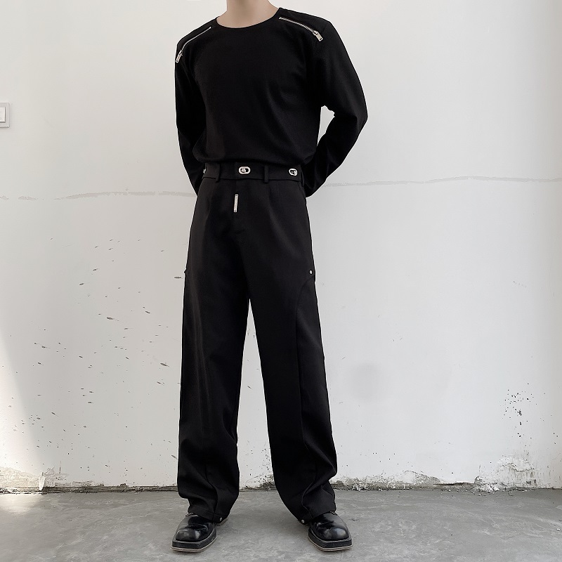 定制设计款铆钉拼接时尚潮加厚宽松直筒休闲裤3684-P90，男装休闲裤，电商A246