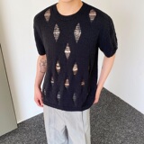 夏季简约禁欲系破洞设计圆领短袖针织衫男女潮流休闲半袖MY54P75，男装T恤，电商A246