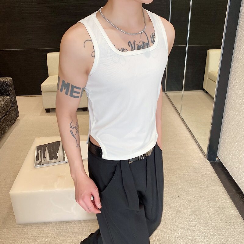 夏季个性方领弹力紧身背心短款针织无袖坎肩3564P55,男装背心/马甲,电商A246