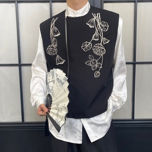 春季新款风中式刺绣圆领马甲男女复古百搭拉链潮流坎肩5211P115图片