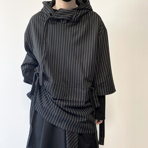 连帽水洗条纹冬季七分袖套头卫衣潮流长袖休闲秋季运动时尚百搭,男装卫衣,电商A246