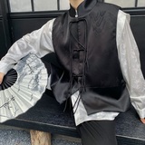 秋季中式缎面提花拼接立领男女马甲复古风盘扣禅意坎肩3522P105，男装背心/马甲，电商A246