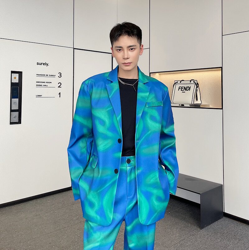 秋季个性渲染幻彩秀场款气质百搭复古韩版男西服外套2411-P135图片