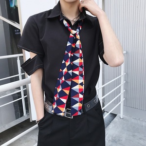 夏季潮流领带设计翻领短袖男衬衣个性休闲半袖衬衫610P60图片