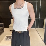 夏季个性方领弹力紧身背心短款针织无袖坎肩3564P55，男装背心/马甲，电商A246