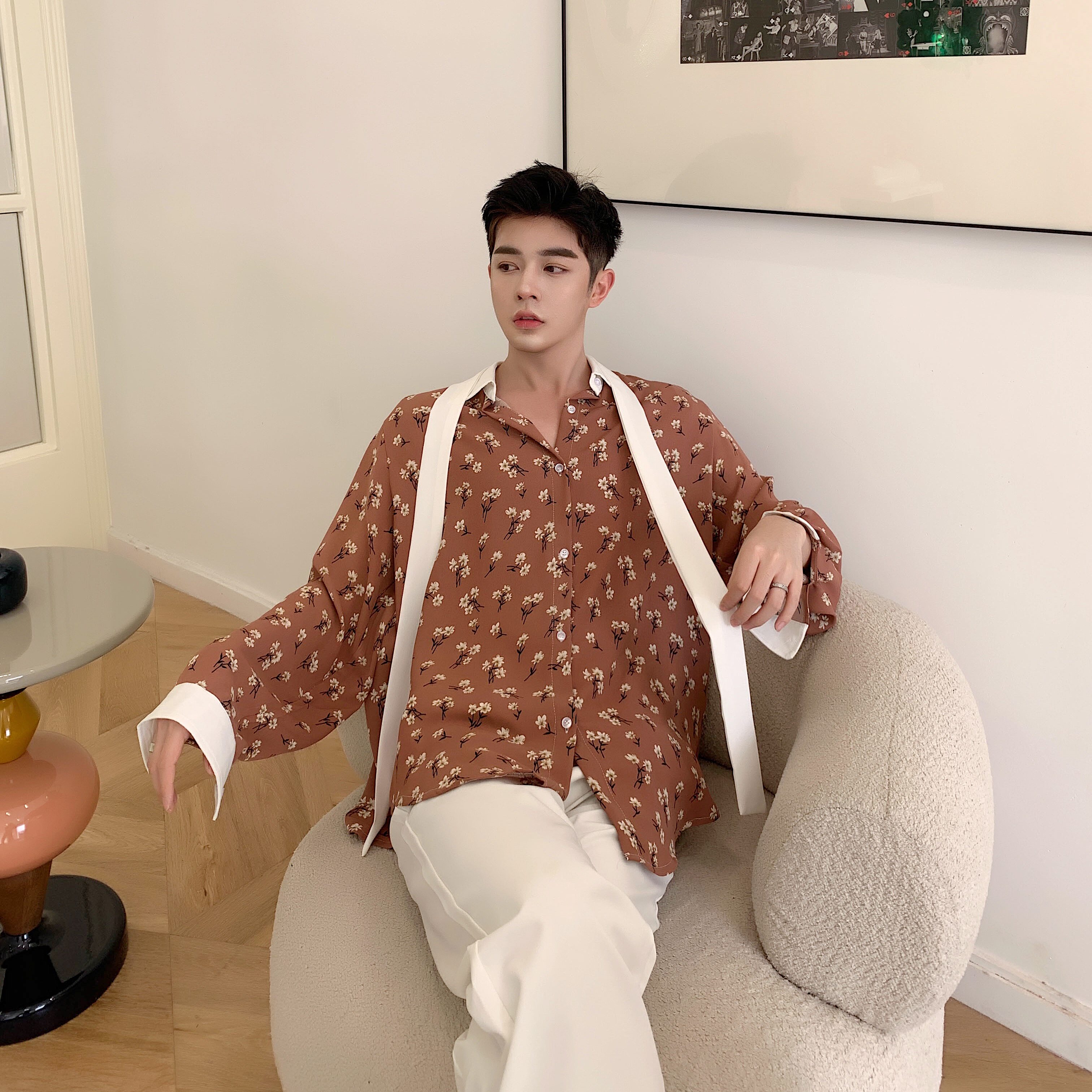 原创小清新配色领结宽松复古气质衬衣A246-3901-P75,男装衬衫,电商A246