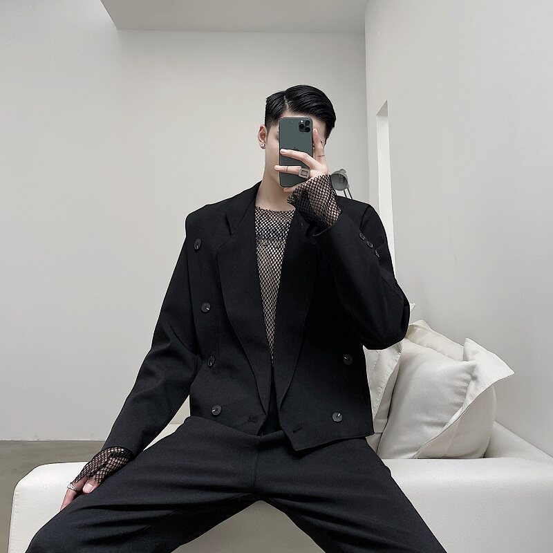 独立设计师款个性折叠宽肩小众时髦短款西服A261-3972-P115图片