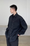 秋季暗黑风个性铆钉工艺假两件潮流长袖翻领衬衣男百搭款3717-P85，男装衬衫，电商A246