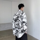 设计款棉麻个性水墨涂鸦扎染宽松百搭长袖衬衣A246-3866-P75，男装衬衫，电商A246