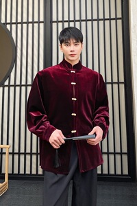 潮流新中式丝绒金属盘扣立领长袖男女衬衣禅意风衬衫5221P105图片
